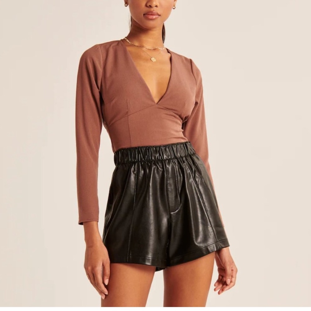Abercrombie Long Sleeve Deep V Top in Brown